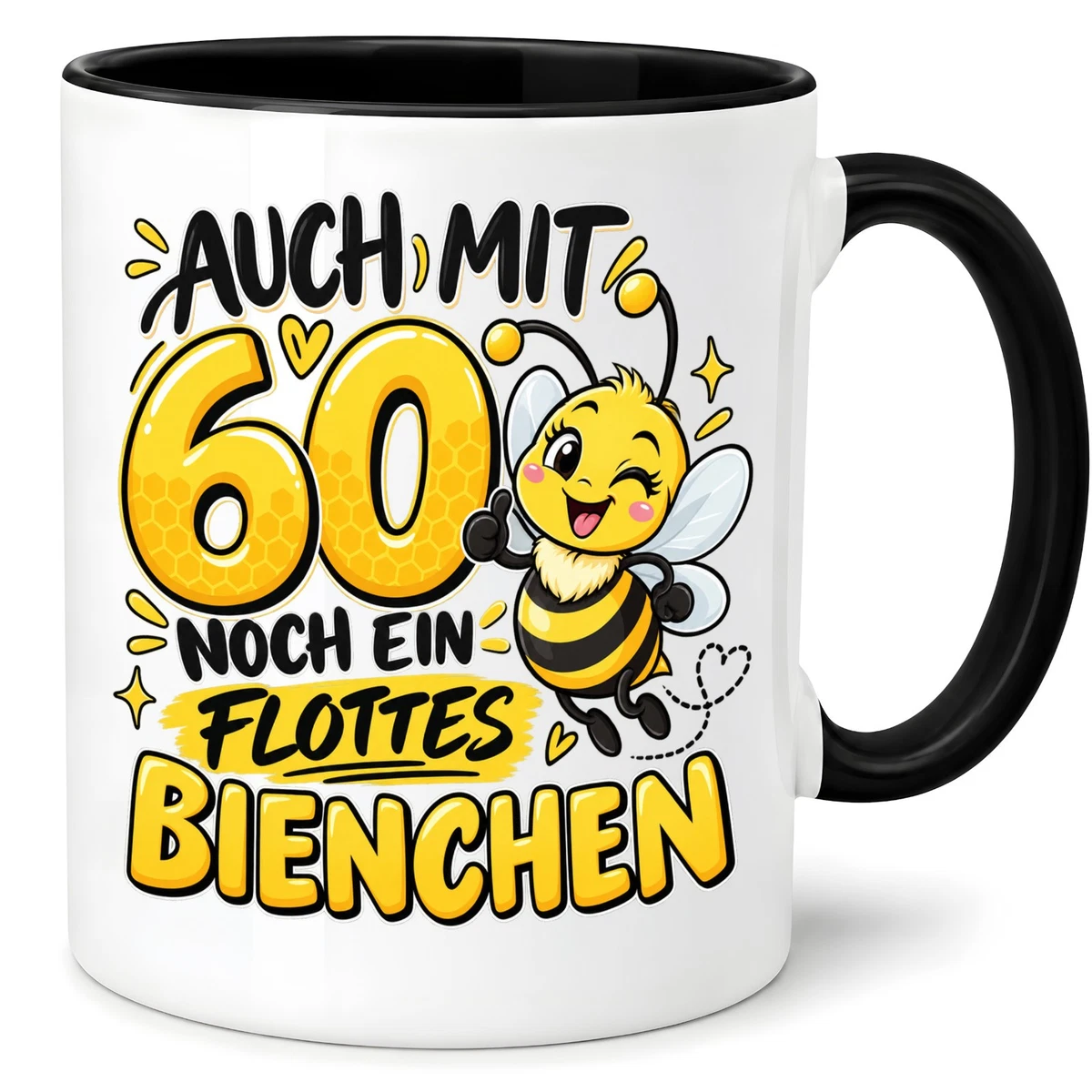 Herzbotschaft Tasse 60. Geburtstag Flottes Bienchen Geschenk für Frau