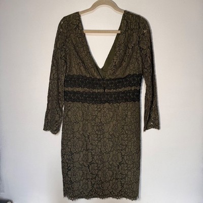 DIANE VON FURSTENBERG Viera Lace Long Sleeve Dress Olive Black Womens 12