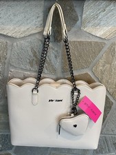 Classy Betsey Johnson Cream/Chalk Tote Shoulder Bag w/ Removable Heart Pouch NWT