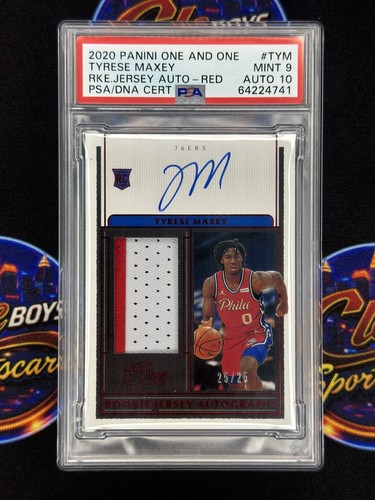 Tyrese Maxey 2020 Panini One and One Rookie Patch Auto Red /25 PSA 9 10