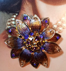 Vtg Ciner Purple Brown Rhinestone Enamel Large Flower Gold Tone Brooch -Gorgeous — photo 5