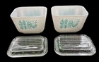 VTG PYREX Refrigerator Dishes 501 Turquoise Amish Butterprint  w/lids 1 1/2 Cups