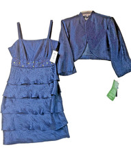 R  M Richards Women Blue Size 16 2-piece Tiered Sleeveless Dress Bolero Jacket