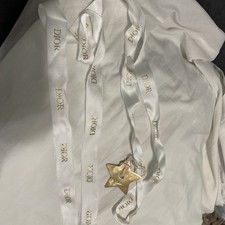 Dior White Ribbon Gold Print 21/4 In Gold Metal Star 87 Inch Long 1 Inch Wide