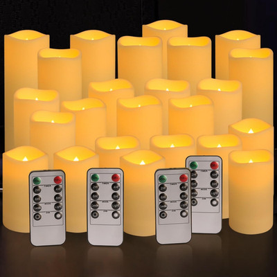Set of 24 Waterproof Outdoor Flameless Candles, LED Candles with 4 Remote and Ti