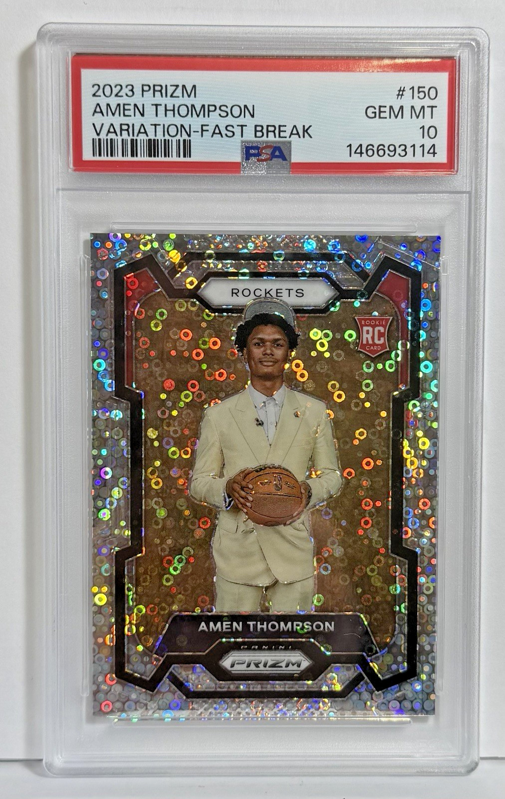 AMEN THOMPSON🔥PSA 10🔥RC🔥FAST BREAK VARIATION🔥2023 PRIZM #150 ROCKETS