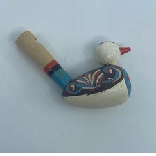 Vintage Handmade Wooden Bird Whistle Colorful Folk Art Toy