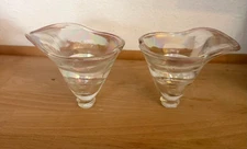 Set of 2 Vintage Iridescent Art Glass Lilly Votive Candle Holders inserts Nice!