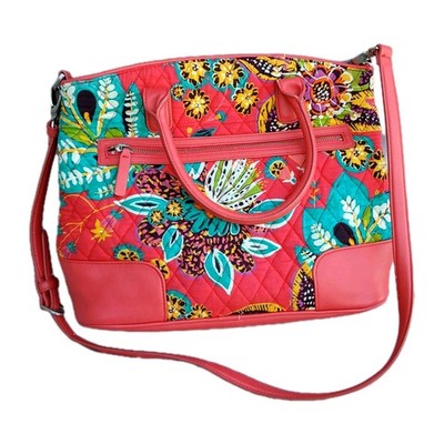 Vera Bradley Day Off Satchel Rumba Red Quilted Floral Purse Handbag Read