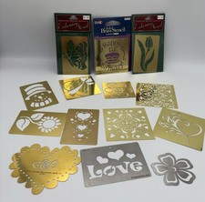 14 Vintage Brass Embossing Stencils Flowers Hearts Sayings Snowman Butterfly