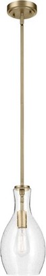 Everly 13.75 in. Light Bell Pendant with Clear Seeded Glass in Brushed Natural B