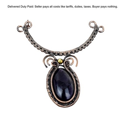 Copper Oval Chevron Amethyst Stone Wedding Wire Wrapped Chain Necklace Jewelry