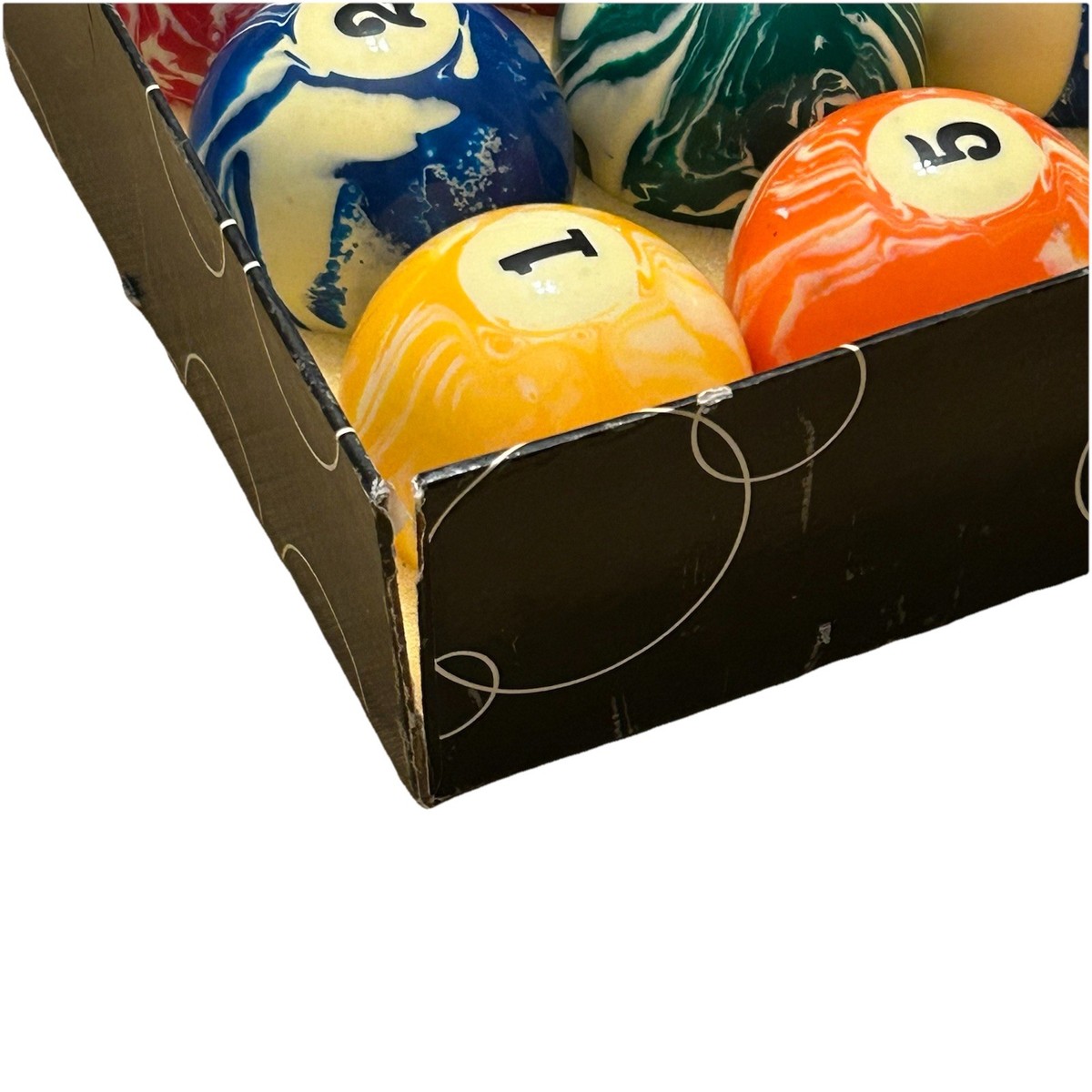Set Of Vintage Marble Style Swirl Billiards Pool Balls With Box No