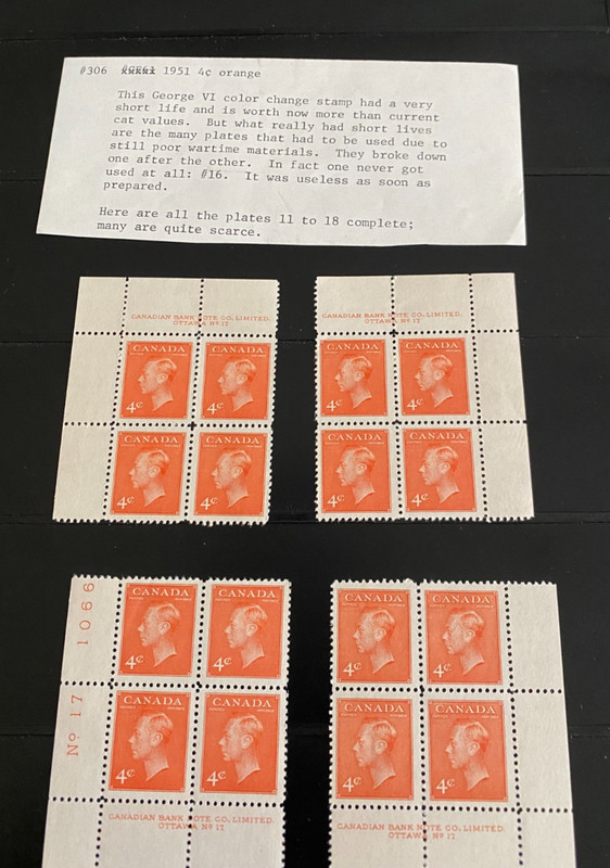 Rare ex Bileski #306 1951 4c Orange  Stamps All Plates MNH $80