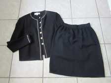 St. John Evening Jacket Skirt Suit Sz 6 - Black w/ Rhinestone Buttons EEUC