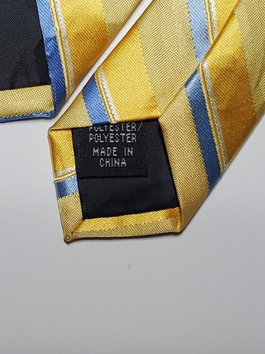 ARROW U.S.A 1851 MEN'S YELLOW GOLD BLUE 100% SILK TIE 62" LG EUC - Picture 5 of 7