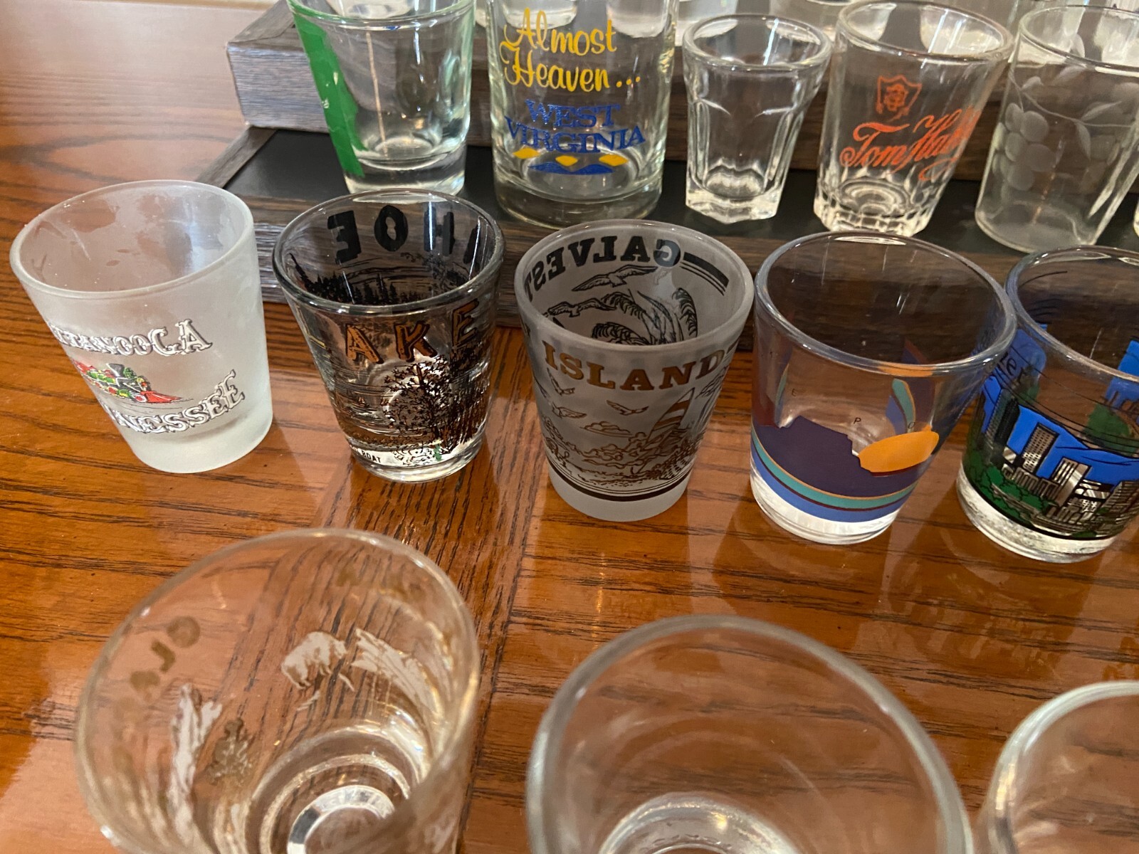 Lot of 29 Vintage Shot Glasses States Citys Stainless Heavy Bottoms OLD