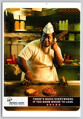 Postcard Listen.com Advertising Find Your Music Cook Flipping Hamburgers Listen