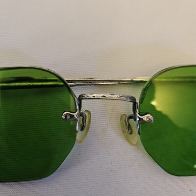 Vintage 1960s Geometric Green Tinted Rimless Sunglasses | eBay display picture 3