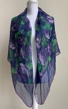 Diane Von Furstenberg Italy Chiffon Square Scarf Floral Purple 46x46  Signature