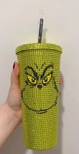 Bedazzled Grinch Tumbler With Straw