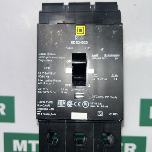 Square D EDB34020 Circuit Breaker 20A 3-Pole 480Y/277V Bolt-On Type EDB –l - 第 2/6 張圖片