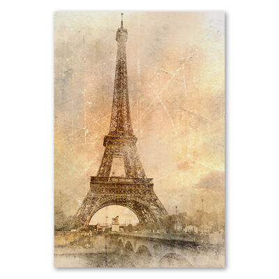Postereck 0146 Poster Leinwand Eiffelturm Paris, Zeichnung Vintage Retro Alt