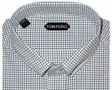  730 NEW TOM FORD DRESS SHIRT 17.5 EU 44 HANDMADE WHITE GREEN BROWN CHECK