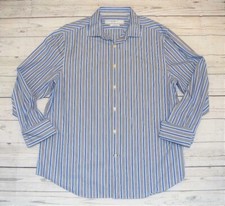 Mens 16 1/2 32/33 PERRY ELLIS PREMIUM City Fit Button Dress Shirt Blue Stripe