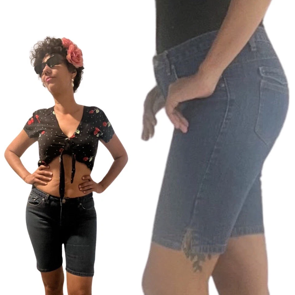 Vintage 90s  2000 Y2K  Out Jeans  Stretch Shorts Denim Bermuda Shorts - Image 2 of 4