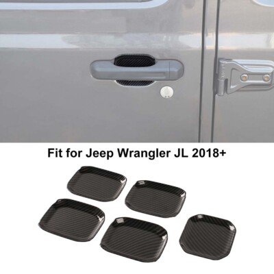 Door & Tailgate Handle Bowl Cover Trim For Jeep Wrangler JL 2018+ Carbon Fiber