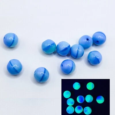 UNKNOWN 8mm Sea Blue Uranium Glass Druk Beads 10pcs Czech