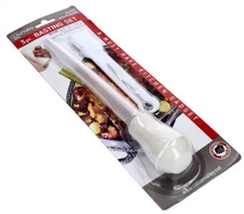 3 Piece Basting Set-Baster,Brush & LacePins w/Twine by Chef Valley-Great for BBQ