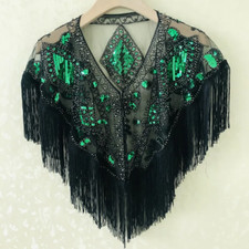 Dama Lentejuelas Borla Capa Blusa Envolvente Chal Encaje Malla Brillo Bolero Encogerse de hombros Top Camiseta