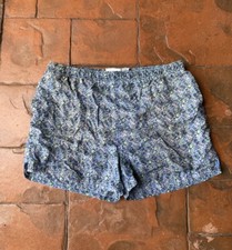 Vintage 80s Ocean Blue Nylon Swim Trunks Men  s Large Geometric AOP Surfer