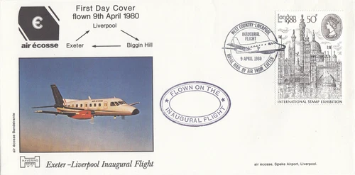 London Stamp Exhibition GB Havering FDC Exeter Liverpool FLOWN 1980 (110609)