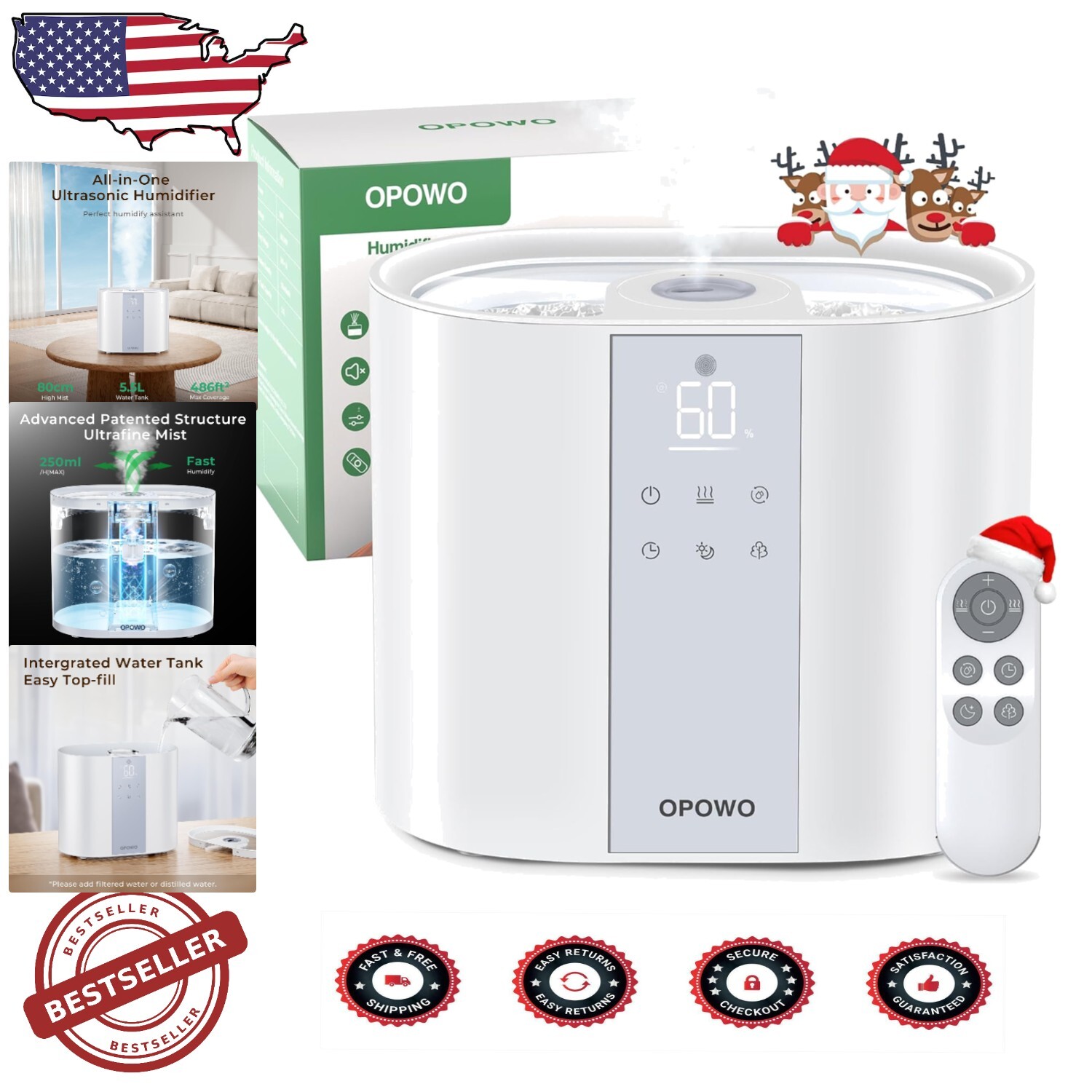 Cool Mist Air Humidifier for Plants & Bedrooms – Child-Friendly Design, Silent