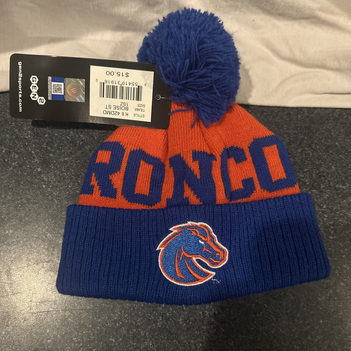 GEN 2 kid's beanie BRONCOS (small, 1sz) blue pom pom NEW WITH TAGS