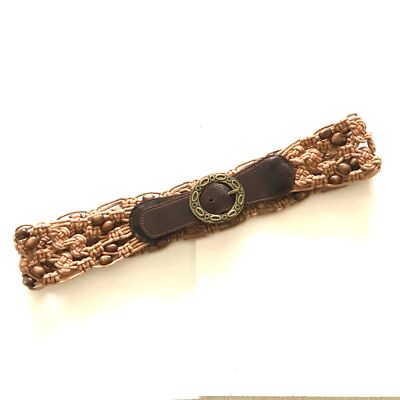Boho Macrame Belt Wood Beads Brass Buckle Large Italian  display picture 2