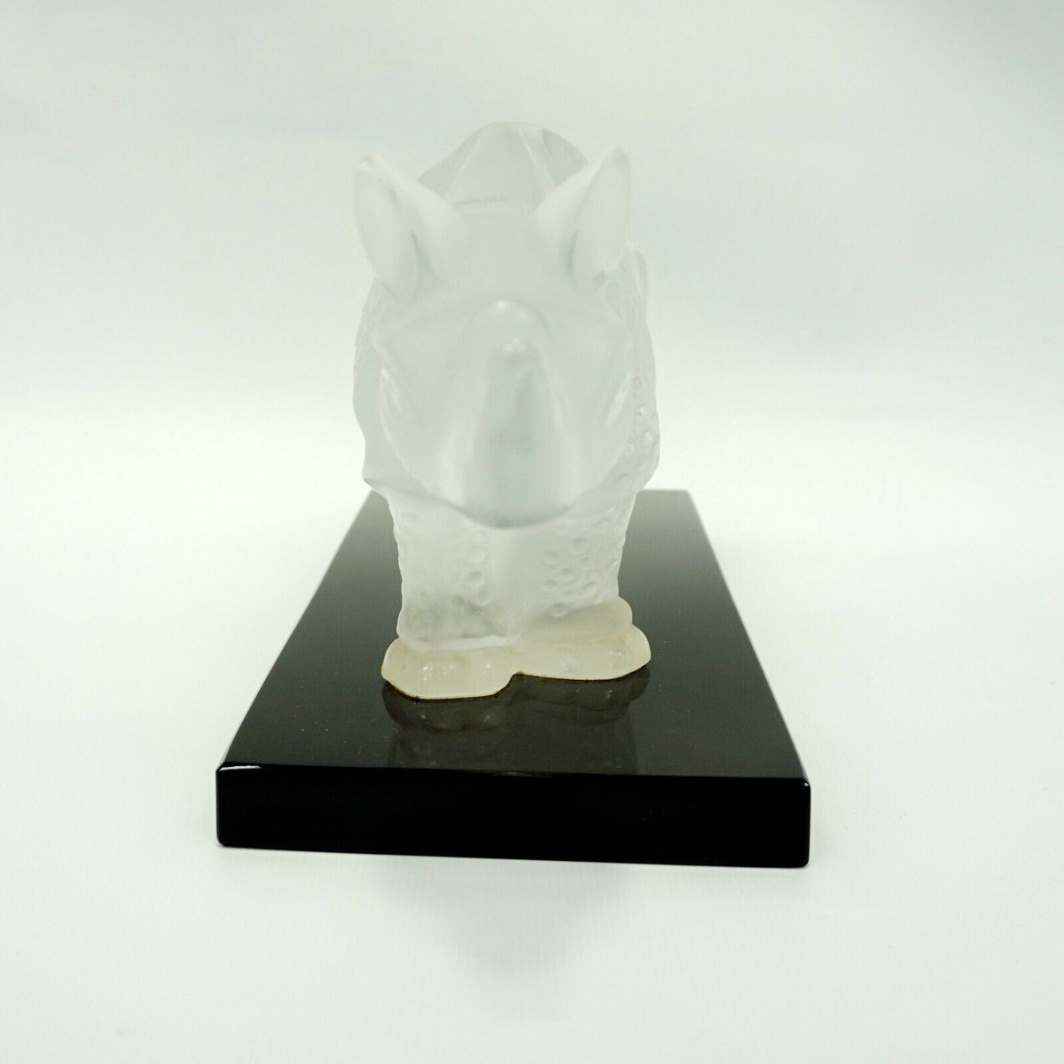 VINTAGE LALIQUE GLASS TOBA RHINO- RHINOCEROS ON BLACK GLASS BASE