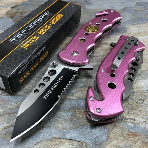Tac Force Spring Open FIRE DEPARTMENT Rescue Folding Pocket Knife PINK