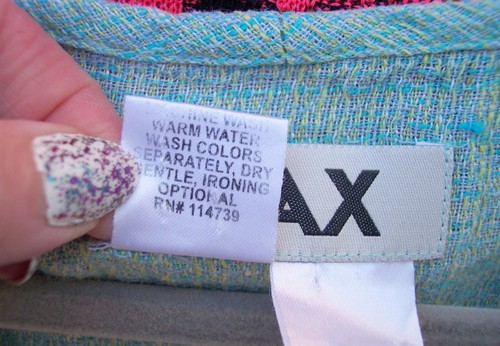 FLAX aqua yellow linen lagenlook top shirt tee size L OVERSIZE SPRING blouse - Picture 9 of 9