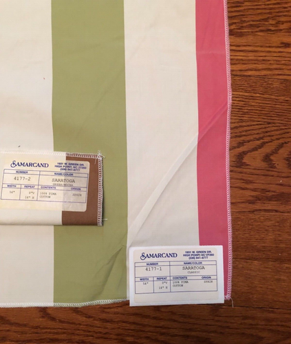 SAMARCAND Saratoga Stripe in Pink & Green 27 1/2 x 35 3/4" Cotton Fabric Sample - Bild 3 von 4
