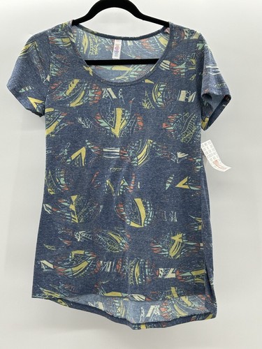 T-shirt LuLaRoe Perfect Tee Taille XS – Motif Fleurs Et Feuilles Bleu