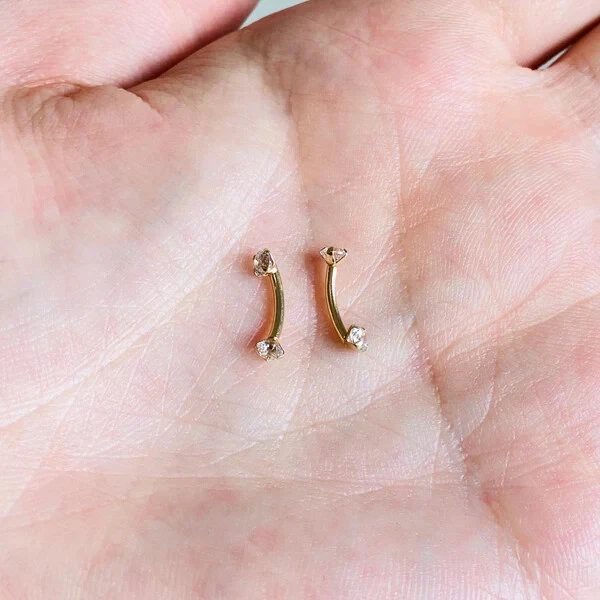 16G 14K REAL Solid Yellow Gold Internally Threaded 3mm CZ Gem Eyebrow Ring - Image 2 of 3