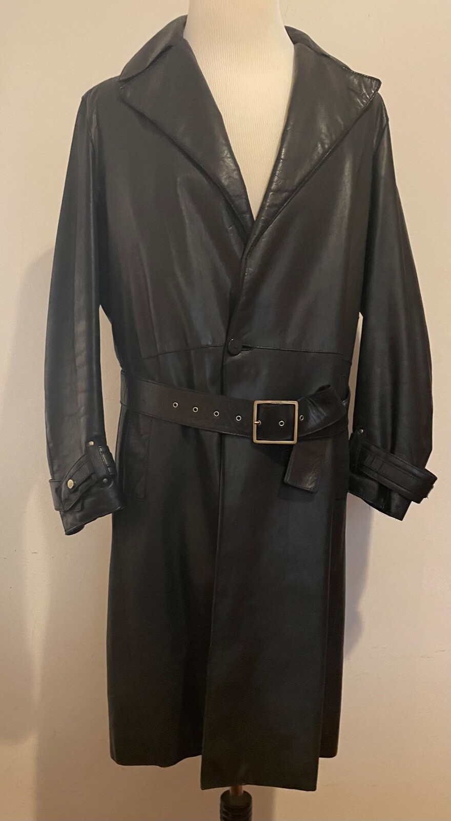 Rare Vintage Versace Mens Black Leather Trench Coat X… Gem