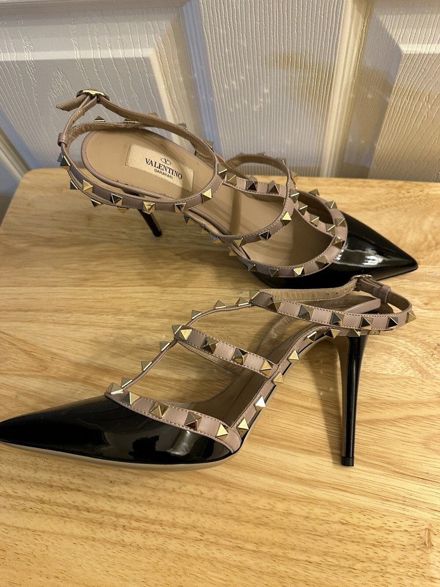New Valentino Garavani Rockstud Black/Beige Ankle Strap New Valentino Garavani Rockstud Black/Beige Ankle Strap