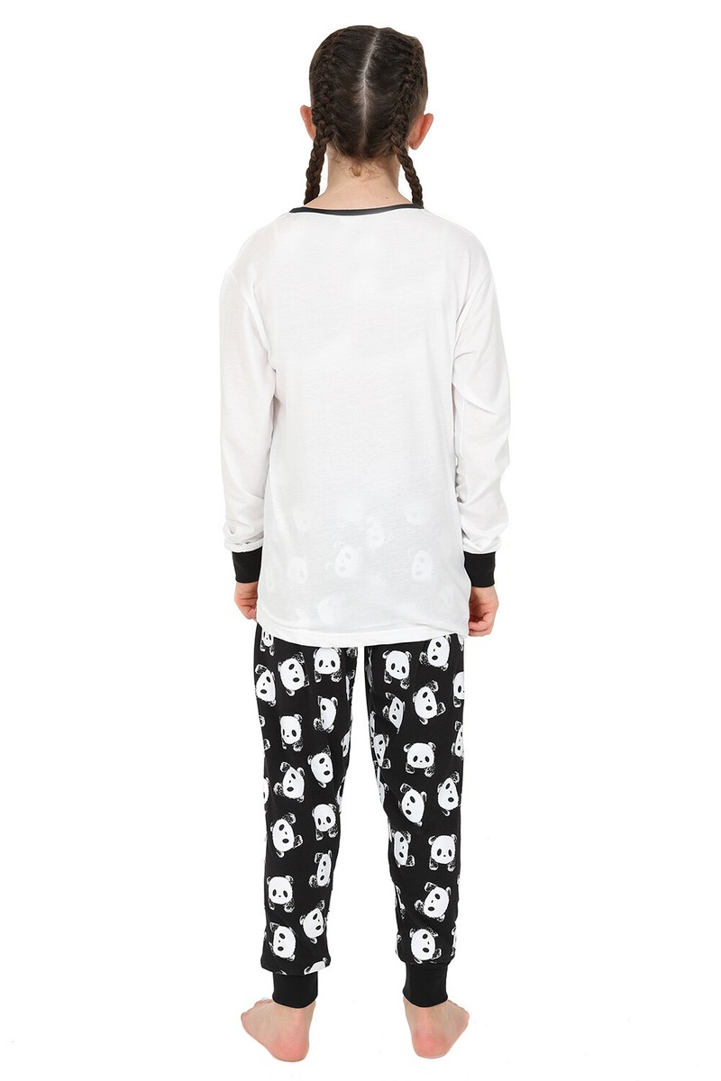 ぱんだ Girls I Want to Sleep All Day Panda Long Pyjamas Black and White