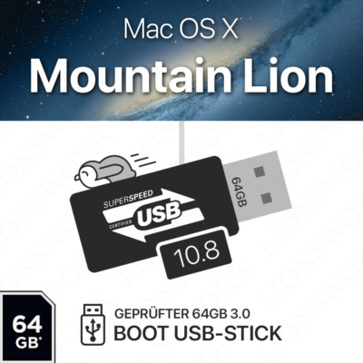 Mac OS X 10.8.5 Mountain Lion macOS Boot 64 GB USB Stick 3.0