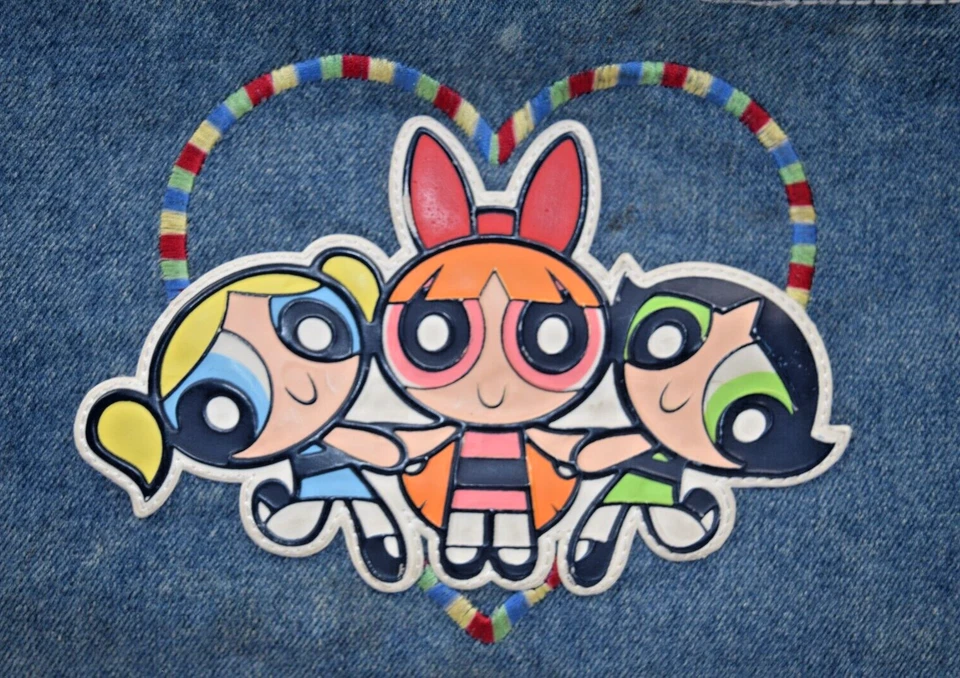 Bolso de Lona para Laptop Denim Powerpuff Girls Parche Color Años 00 16"X11" 2001 De Colección Foto 2 de 4